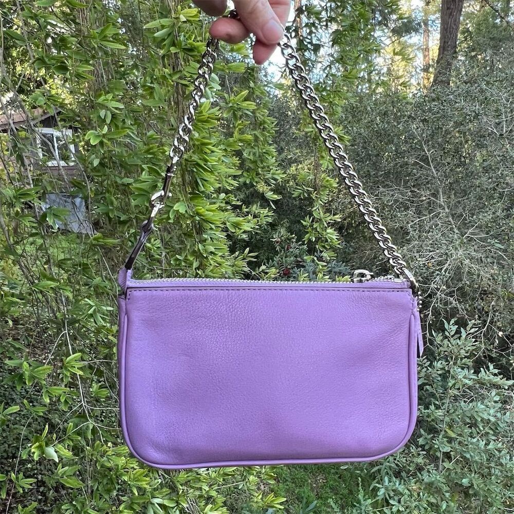 COACH Purple Pebble Leather Shoulder Bag Clutch w Silver Hardware AUTHENTIC - Picture 2 of 9